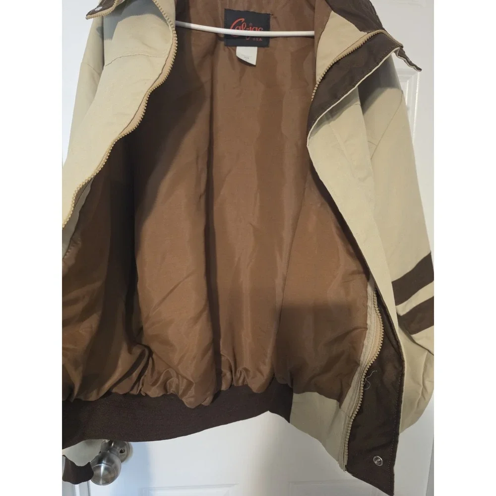 Vintage Cal-Jac Jacket Mens L 44 Tan Brown Bomber Made USA 70s 80s Retro